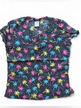HeartSoul Palm Trees Scrub Top Size Medium
